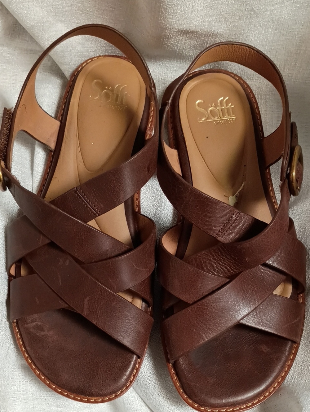 Sofft Brown Leather Crisscross Slingback Sandals